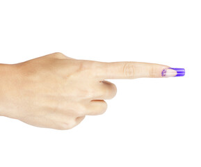 Hand with blue french acrylic nails manicure and painting