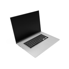 Modern laptop with blank screen isolated on white background