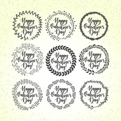 happy valentines day wreaths set, vintage vector illustration, vector elements for design work