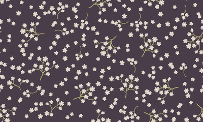 Seamless folk pattern in small wild flowers. Country style millefleurs. Floral meadow background for textile, wallpaper, pattern fills, covers, surface, print, gift wrap, scrapbooking, decoupage.