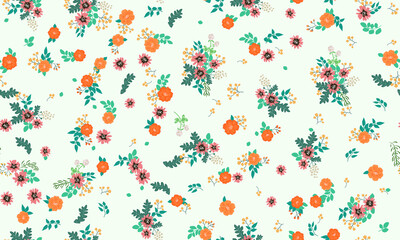 Seamless folk pattern in small wild flowers. Country style millefleurs. Floral meadow background for textile, wallpaper, pattern fills, covers, surface, print, gift wrap, scrapbooking, decoupage.