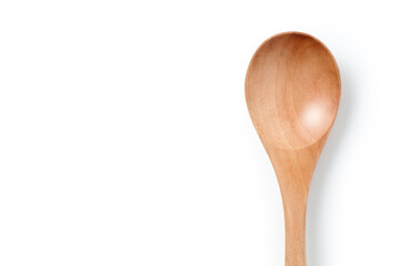 Empty wooden spoon on white background. Top view.