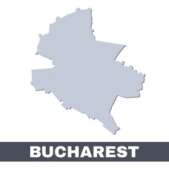 Bucharest outline map. Vector map of Bucharest city area borders with shadow