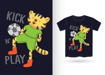 Hand drawn tiger playing soccer for t shirt