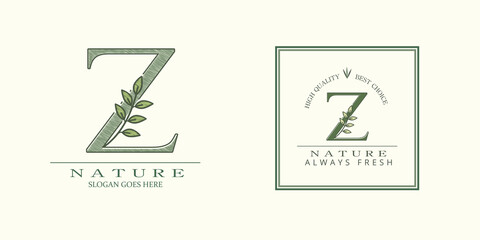 Nature Leaf Initial Z Letter Logo, Vector design concept botanical for business identity