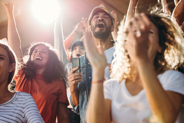 Excited sports fans celebrating their team's victory