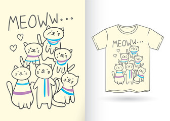 Hand drawn cat for t shirt