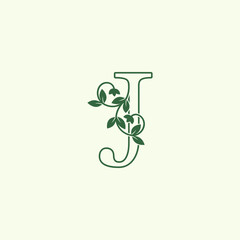 Nature J letter logo icon, antique ornate vector design Nature Floral Leaf Luxury concept for business.
