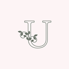 Nature U letter logo icon, antique ornate vector design Nature Floral Leaf Luxury concept for business.
