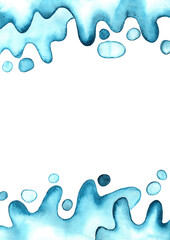 Blue marine water drop splash on withe background watercolor hand painting for decoration on aqutic theme.