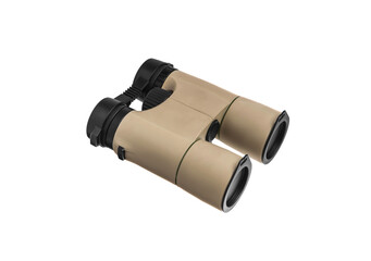 Modern binoculars isolate on white back. Surveillance device. Device for viewing at a distance.