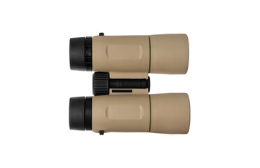 Modern binoculars isolate on white back. Surveillance device. Device for viewing at a distance.