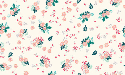 Seamless folk pattern in small wild flowers. Country style millefleurs. Floral meadow background for textile, wallpaper, pattern fills, covers, surface, print, gift wrap, scrapbooking, decoupage.