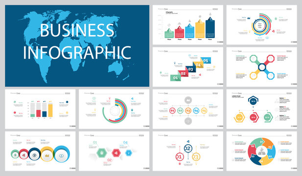 Colorful infograph charts set. Business design elements for presentation slide templates. Management concept can be used for annual report, advertising, flyer layout and banner design.