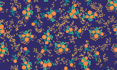 Seamless folk pattern in small wild flowers. Country style millefleurs. Floral meadow background for textile, wallpaper, pattern fills, covers, surface, print, gift wrap, scrapbooking, decoupage.
