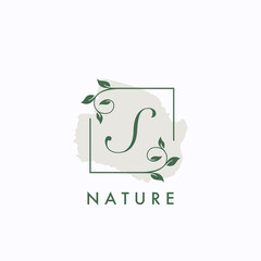 S initial letter square leaf nature floral logo template