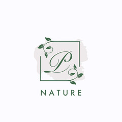 P initial letter square leaf nature floral logo template