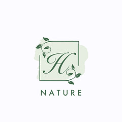 H initial letter square leaf nature floral logo template