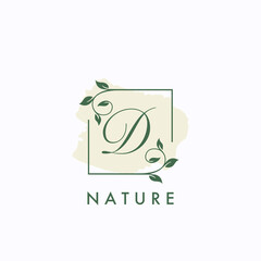 D initial letter square leaf nature floral logo template