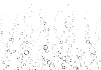 Bubbles underwater texture isolated on white background. Vector fizzy air, gas or oxygen under water. Realistic champagne drink, soda effect template - obrazy, fototapety, plakaty