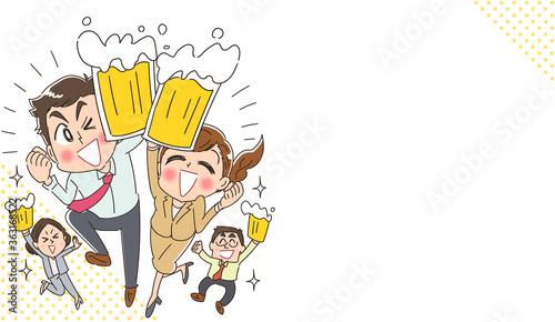 ビールで乾杯する楽しそうなビジネスマンのイラスト Canvas Print よぴんこ Yopinco