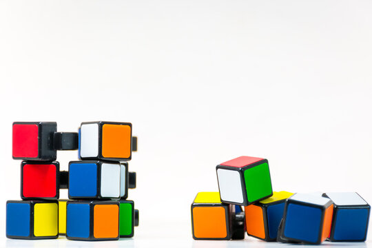 Rubik's Cube 3D puzzle in pieces with whitespace