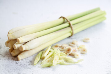Fresh lemongrass rope and lemongrass slices
