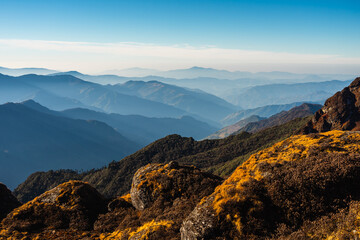 Beautiful landscape of Himalaya mountains range in a morning sunrise, Mera peak climbing route in Nepal