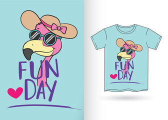 Cute cartoon flamingo for t shirt