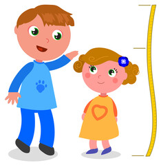 Two brothers of different age and stature, cartoon vector illustration