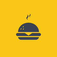 Burger Icon. vector symbol in flat simple design style on orange background