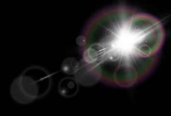 Bright beautiful star.Vector illustration of a light effect on a transparent background.