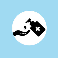 Disinfection. Hand sanitizer bottle icon, washing gel. Vector illustrationDisinfection. Hand sanitizer bottle icon, washing gel. Vector illustration	
