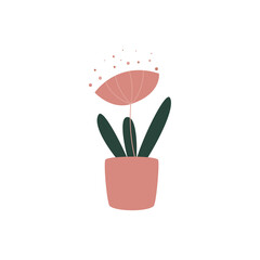 Abstract flower in pot. Geometrical botanical illustration. Minimalist shapes. Template for invitation, greeting card. Scandinavian, nordic style, home decor. Flat cartoon. Vector stock illustration.