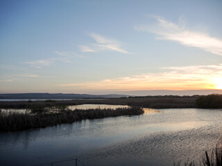 Breathtaking sunset in Danube Delta,  Romania,  in a summer day