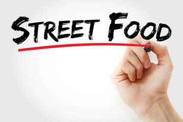 Street Food text with marker, concept background