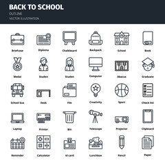 Back to school icon set. Back to school outline icon set. Icon for website, application, print, poster design, etc. Vector illustration.
