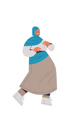 arabic woman in traditional clothes arab smiling girl female cartoon character standing pose full length isolated vertical vector illustration