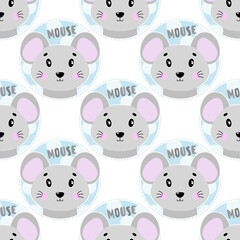 Seamless pattern animal mouse face. Funny head muzzle.