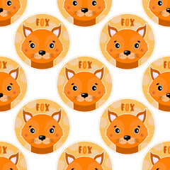 Seamless pattern animal fox face. Funny head muzzle.