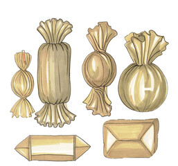 set of various forms of candy wrappers
