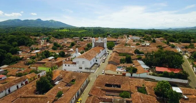 An aerial view of the small traditional town of Suchitoto, El Salvador.