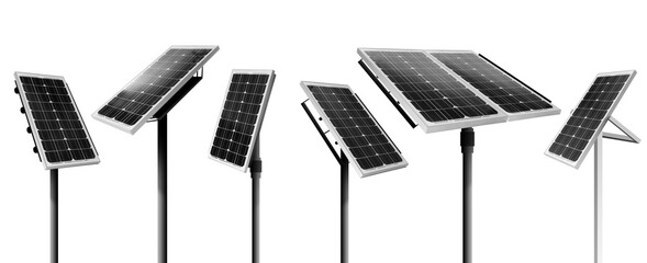 Set with different solar panels on white background, banner design. Alternative energy source © New Africa