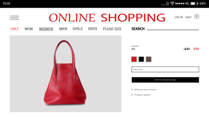 Website of online shop on smartphone screen