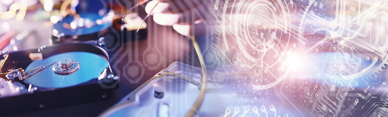 Computer equipment. Repair of PC components. Hard drive for restoration in the workshop. Winchester...