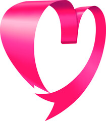 Pink red satin glossy ribbon heart on white background