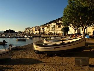 Local traditional spanish boats in a catalan beach