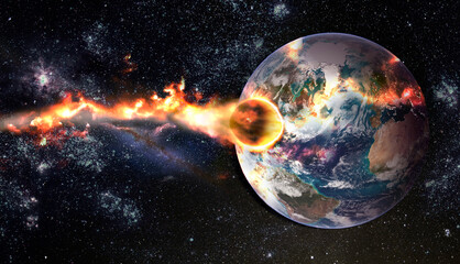 Comet, asteroid, meteorite glows, attacks, enters falls attacks the earth's atmosphere. End of the...