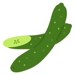 Flat colored green fresh cucumbers