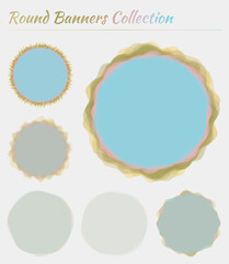Colorful round banner. Circular backgrounds in soft yellow green pink colors. Classy vector illustration.